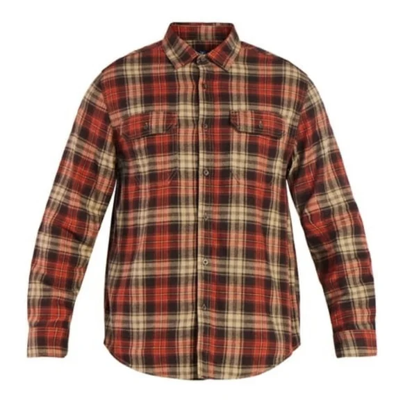 George Men's Button Down Red Tan & Black Plaid Flannel Double Pocket Shirt-SZ:M - Picture 8 of 16